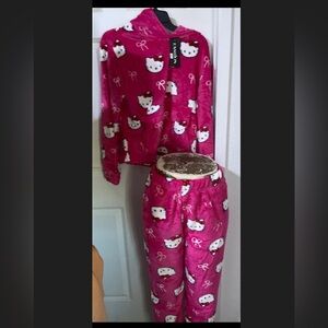 Women's Warm Pink Pajama Set with Cute Prints